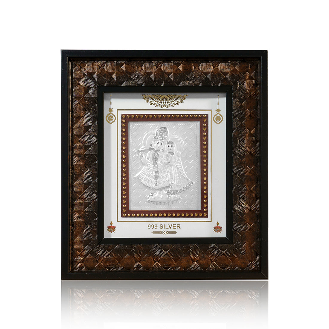 Tvish 999 Silver Radha Krishna Wooden Frame, L 7 x H 8 Inches
