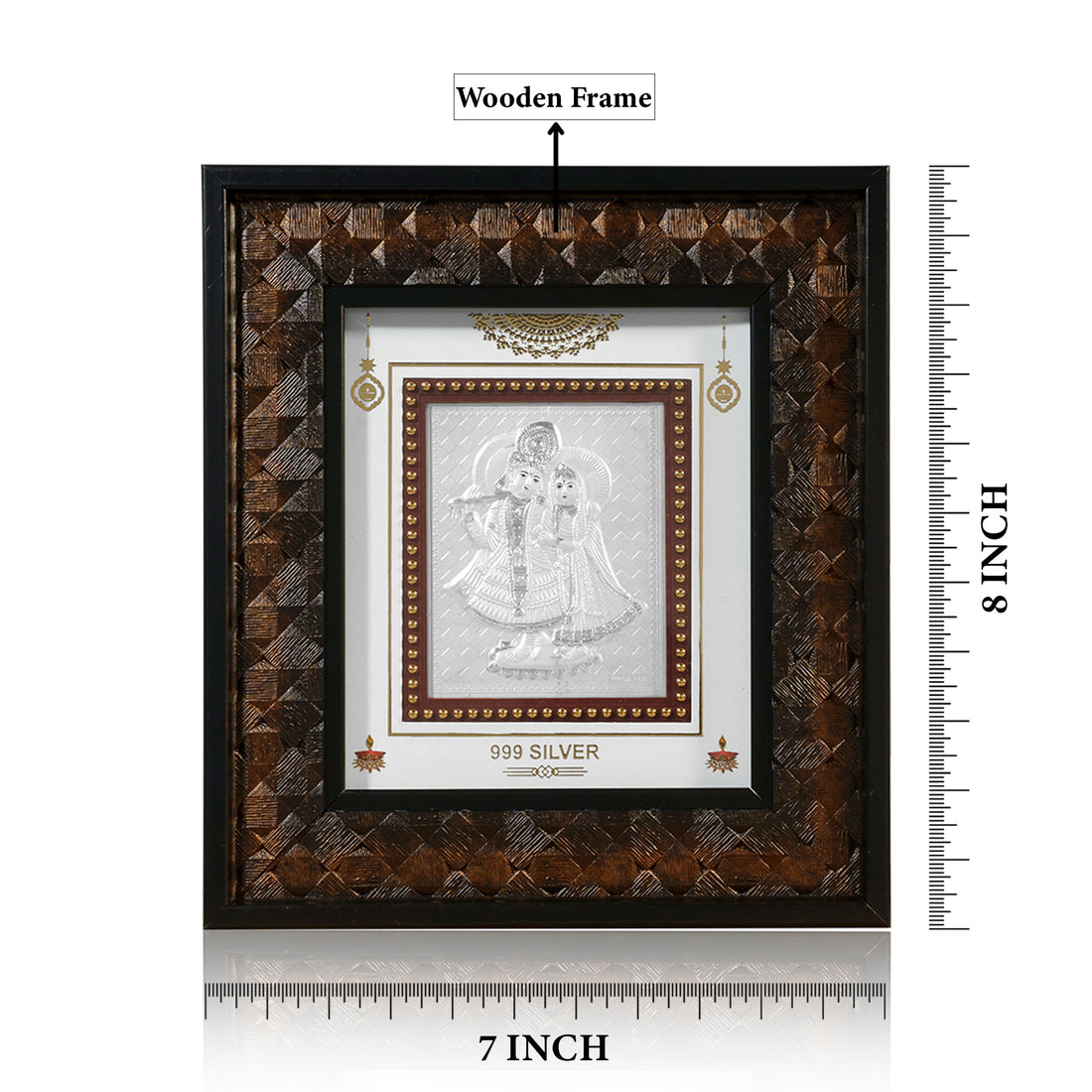 Tvish 999 Silver Radha Krishna Wooden Frame, L 7 x H 8 Inches