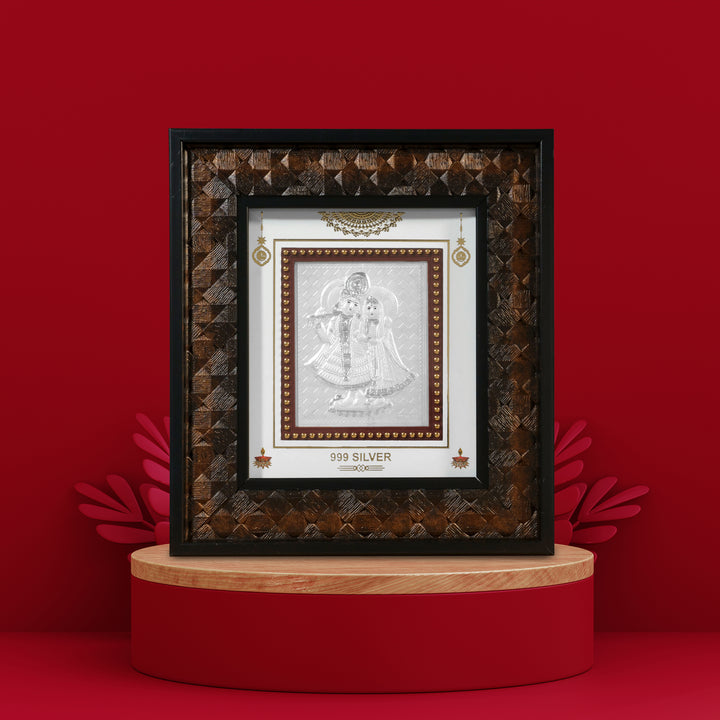 Tvish 999 Silver Radha Krishna Wooden Frame, L 7 x H 8 Inches