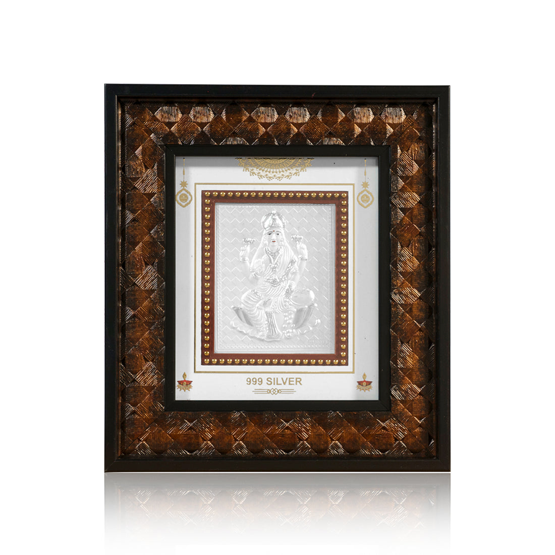 Tvish 999 Silver Laxmiji Wooden Frame, L 7 x H 8 Inches