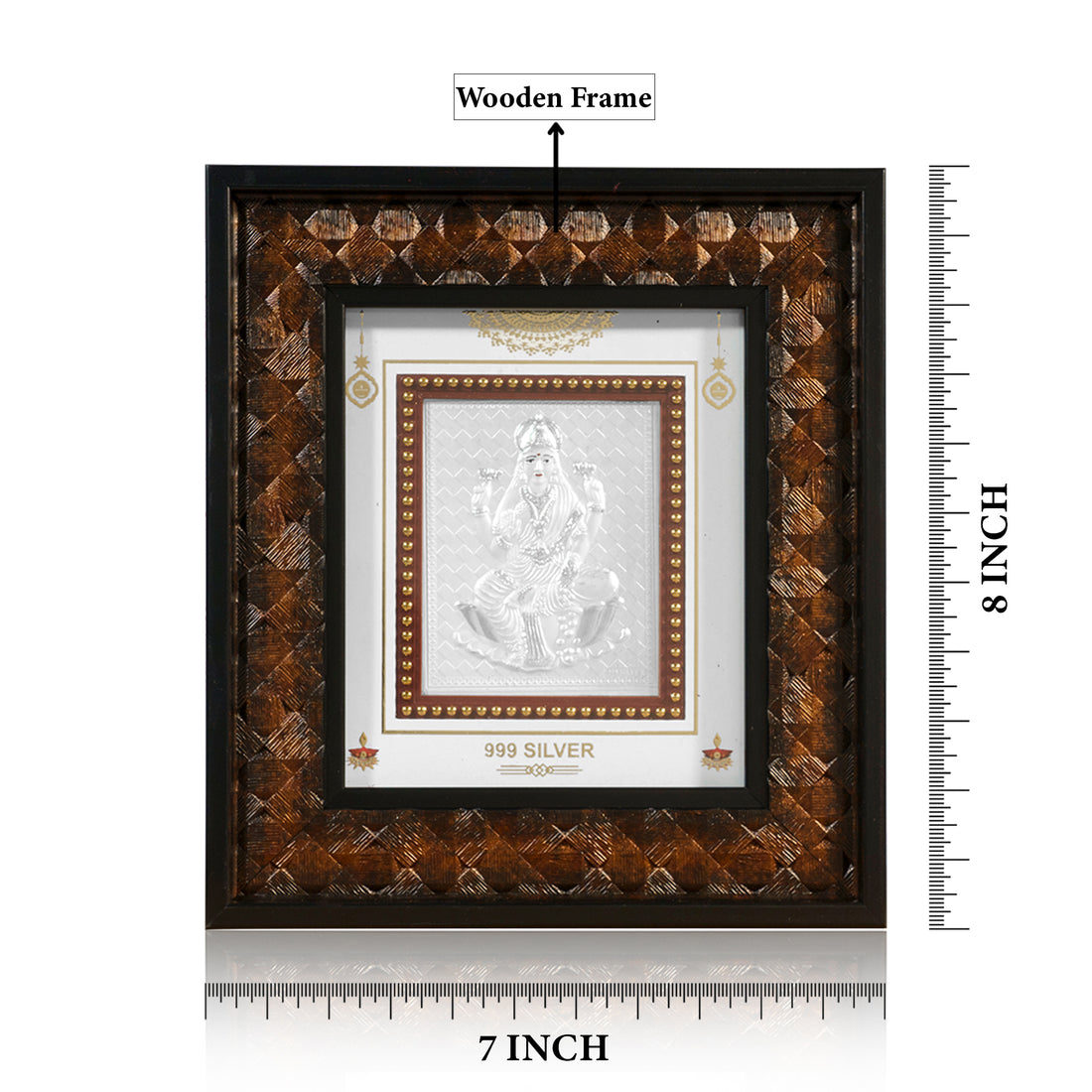 Tvish 999 Silver Laxmiji Wooden Frame, L 7 x H 8 Inches