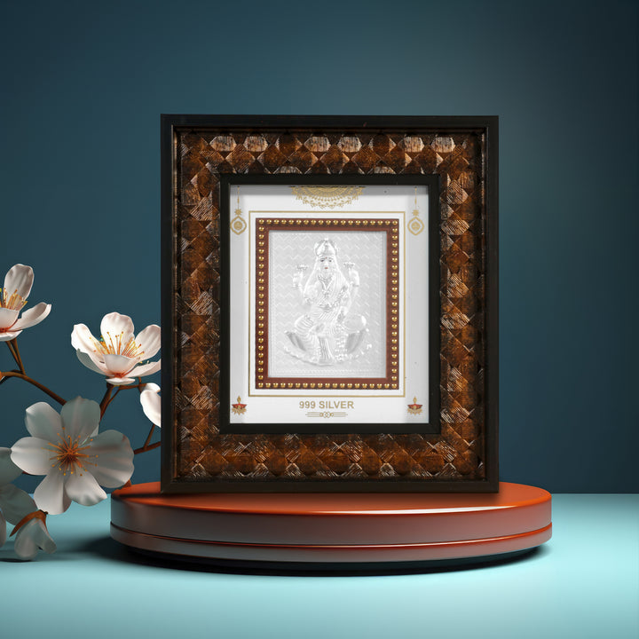 Tvish 999 Silver Laxmiji Wooden Frame, L 7 x H 8 Inches
