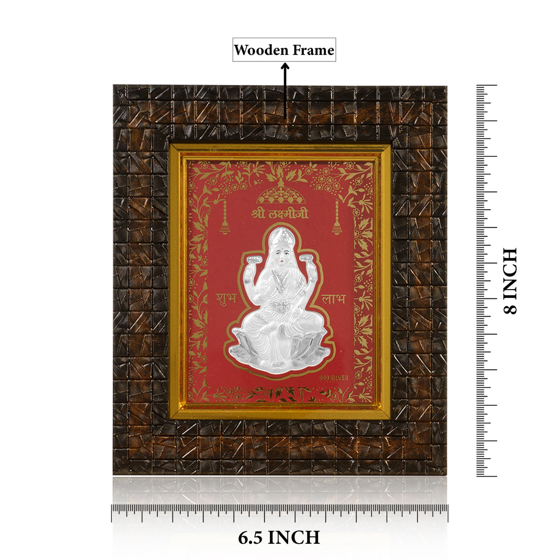 Tvish 999 Silver Lakshmiji Wooden Frame, L 6.5 x H 8 Inches
