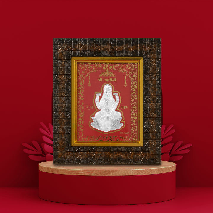 Tvish 999 Silver Lakshmiji Wooden Frame, L 6.5 x H 8 Inches