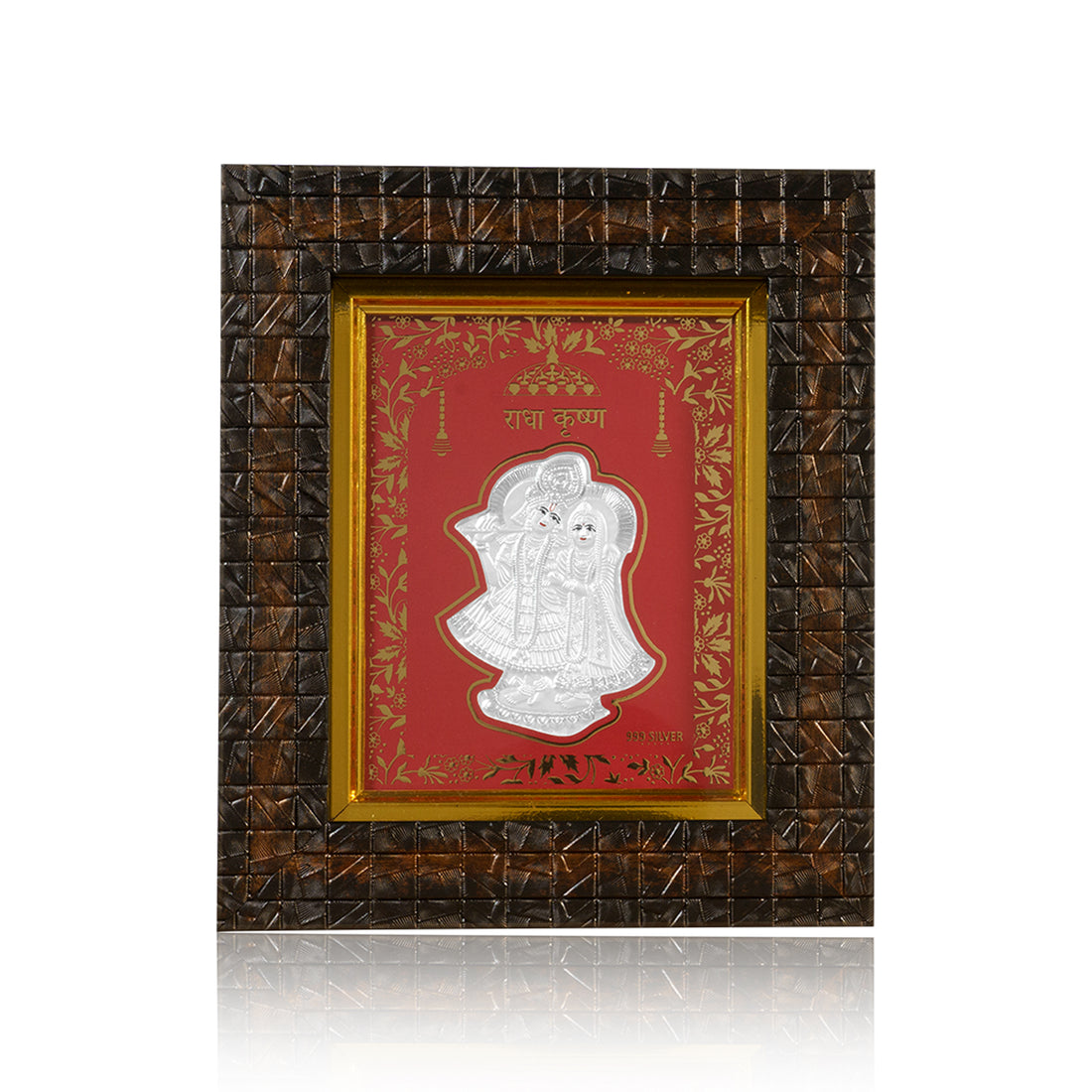 Tvish 999 Silver Radha Krishna Wooden Frame, L 6.5 x H 8 Inches