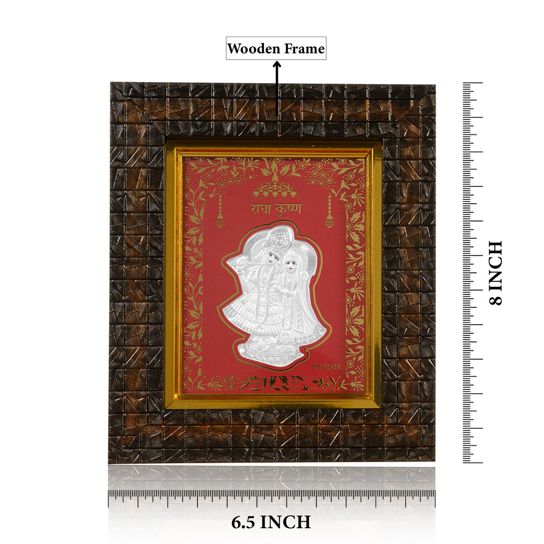 Tvish 999 Silver Radha Krishna Wooden Frame, L 6.5 x H 8 Inches