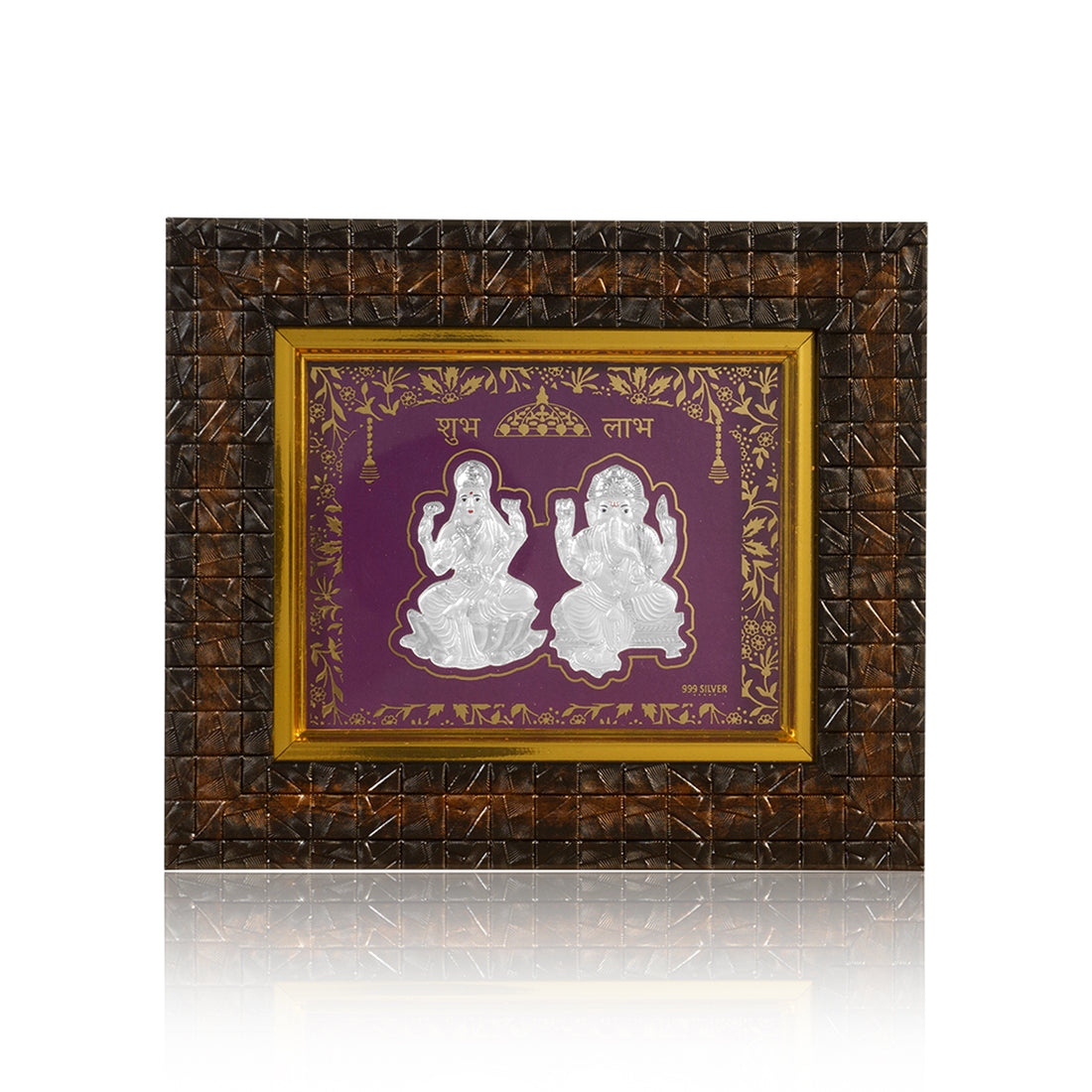 Tvish 999 Silver Ganeshji and Lakshmiji Wooden Frame, L 8 x H 6.5 Inches