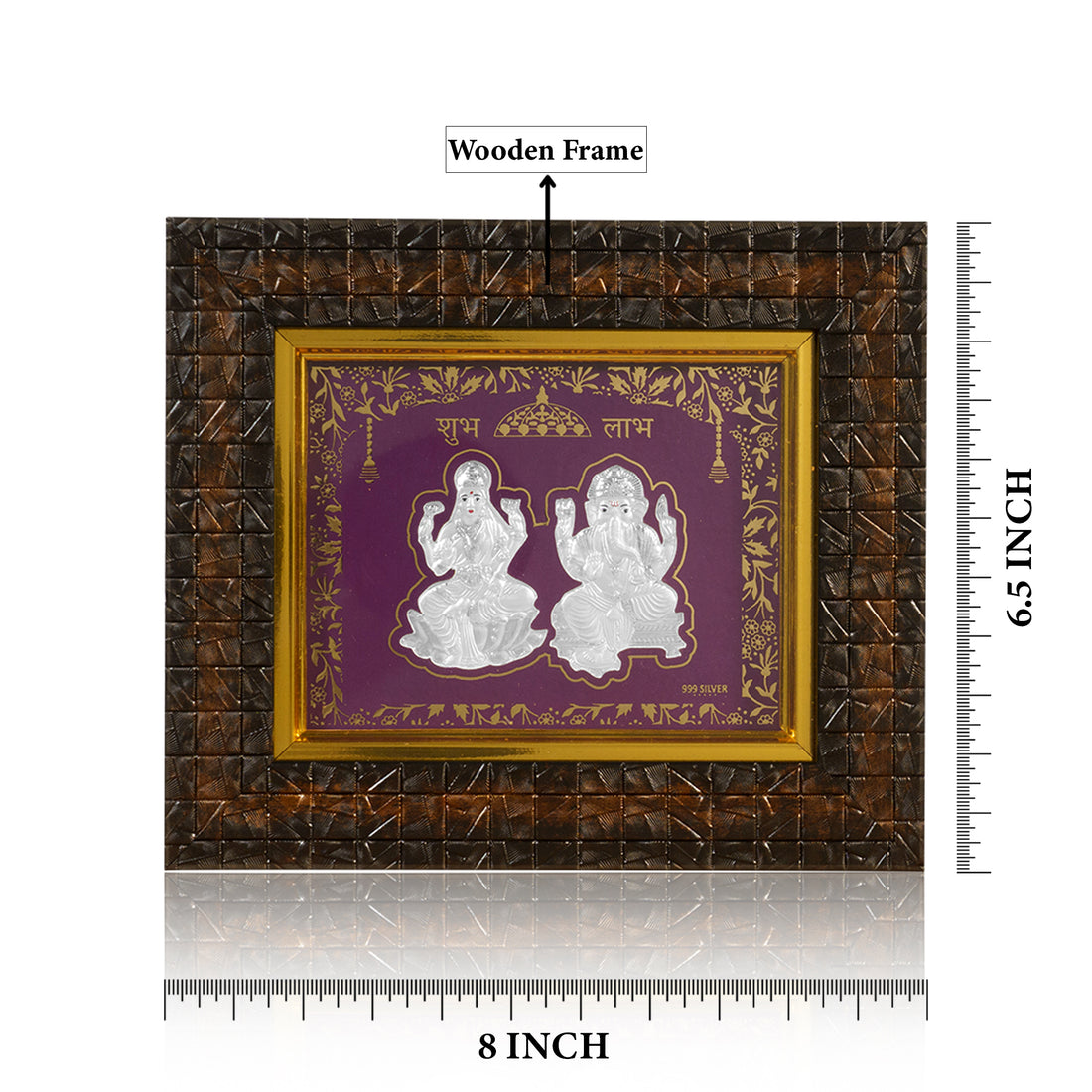 Tvish 999 Silver Ganeshji and Lakshmiji Wooden Frame, L 8 x H 6.5 Inches