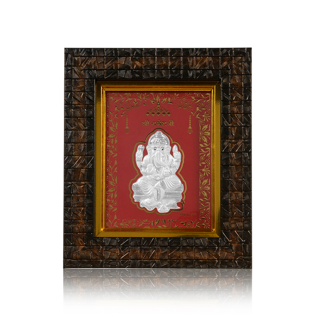 Tvish 999 Silver Ganeshji Wooden Frame, L 6.5 x H 8 Inches