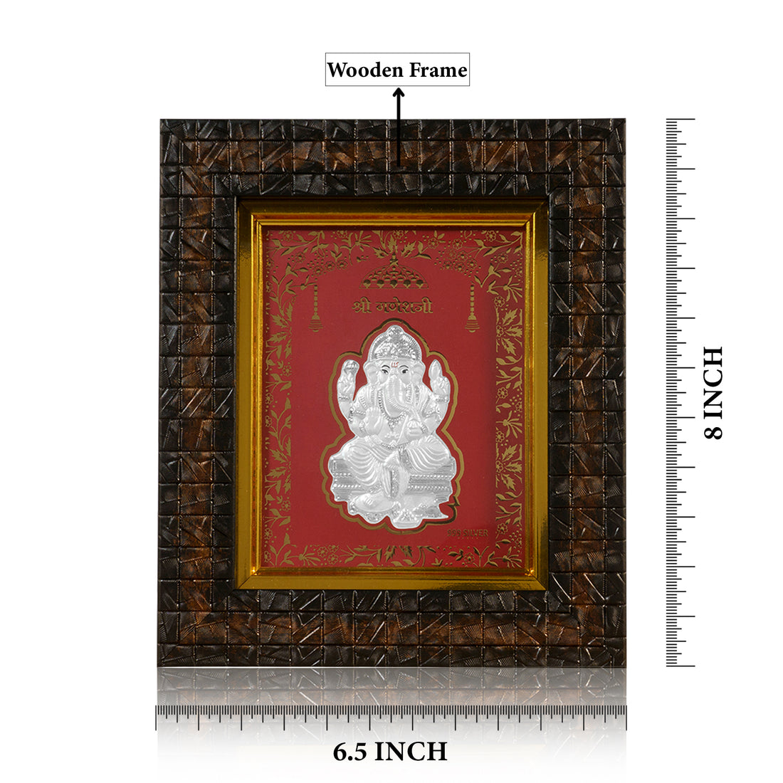 Tvish 999 Silver Ganeshji Wooden Frame, L 6.5 x H 8 Inches