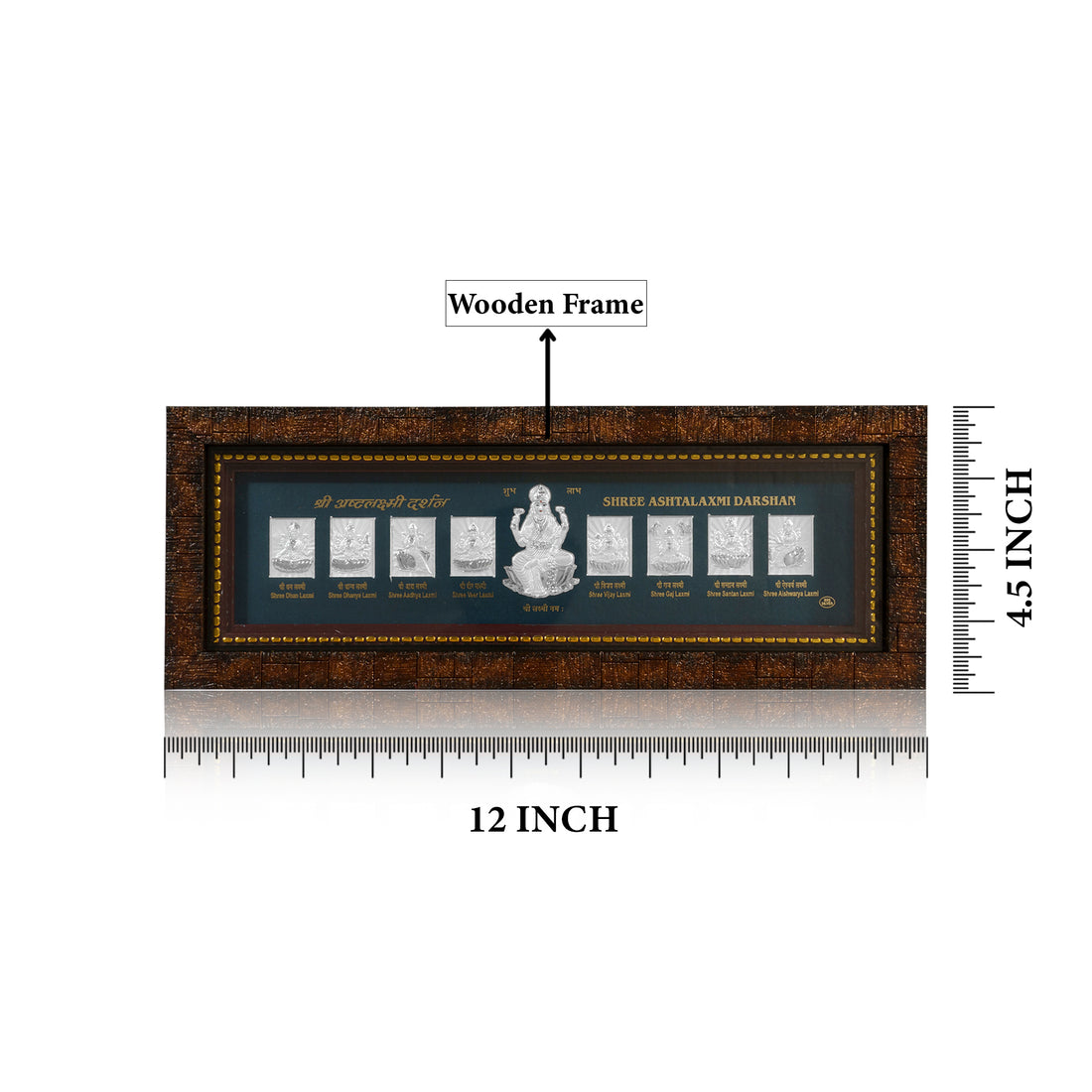 Tvish 999 Silver Ashta Lakshmiji Wooden Frame, L 12 x H 4.5 Inches
