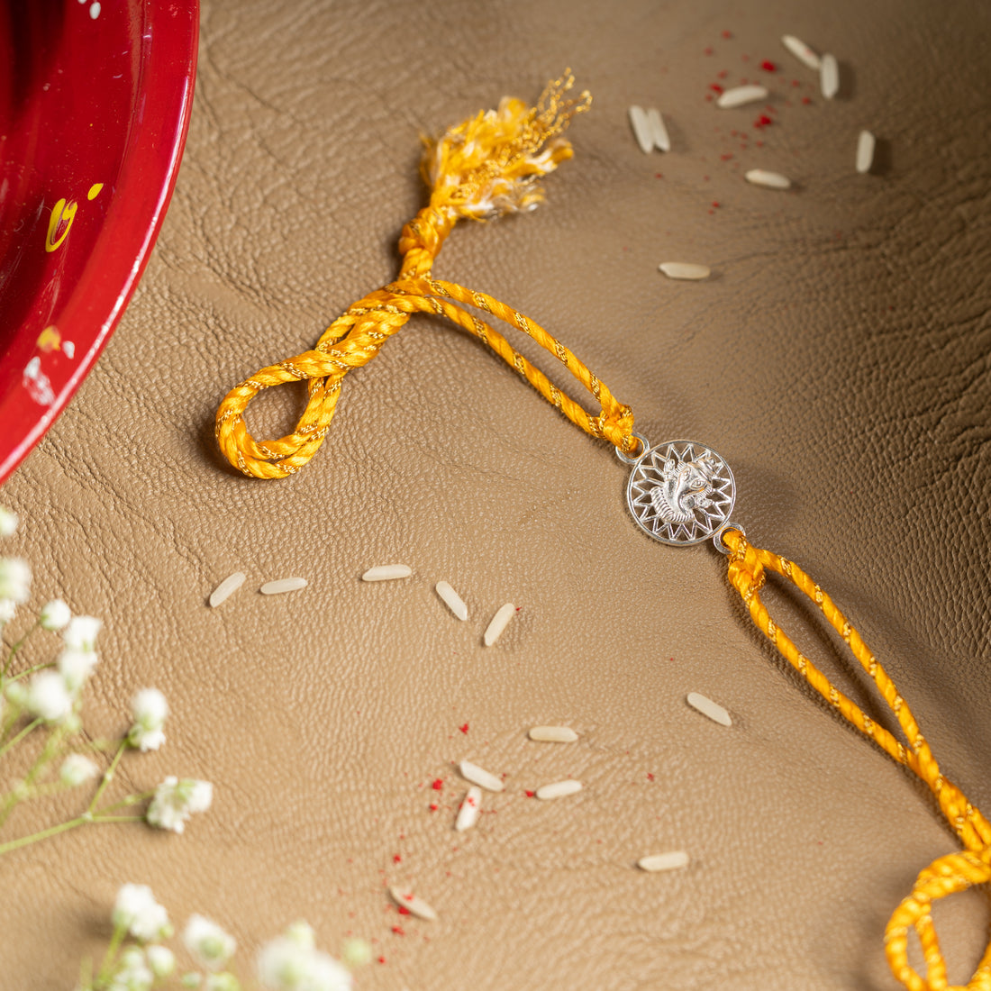 925 Silver Surya Ganesh Rakhi for Brother | Ganpati Rakhi with Radiant Sun Design | Sterling Silver Raksha Bandhan Thread of Wisdom and Light
