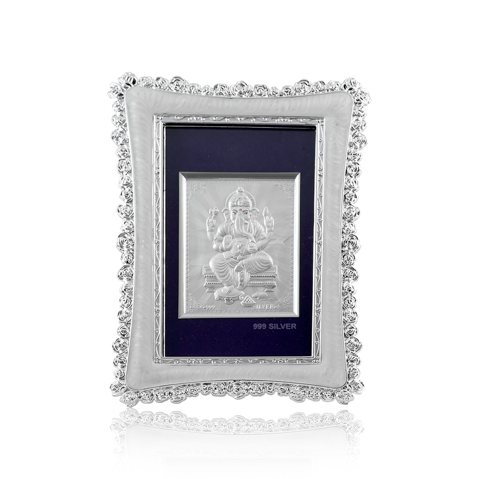 Tvish 999 Silver Ganeshji Metal Frame, L 6 x H 8 Inches