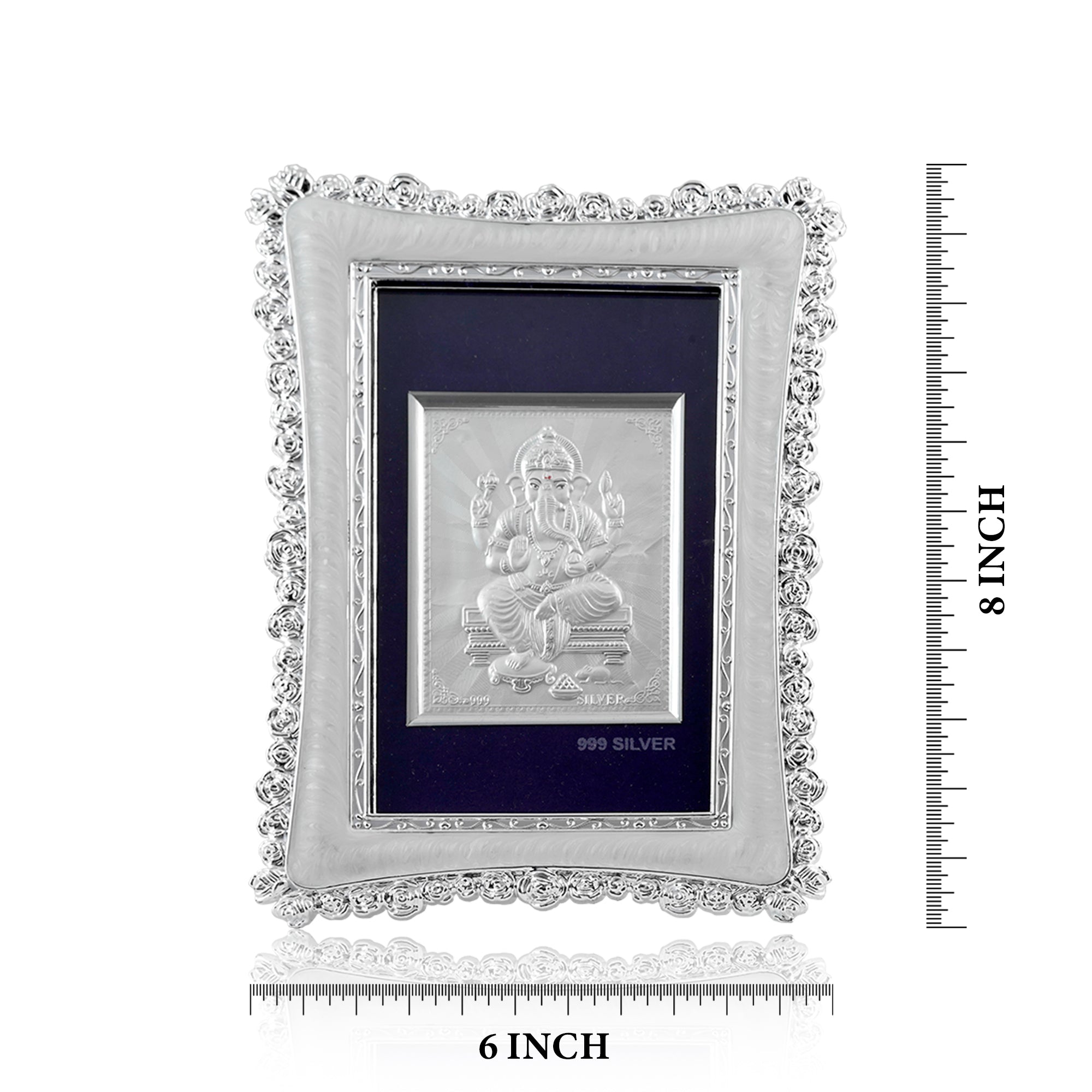 Tvish 999 Silver Ganeshji Metal Frame, L 6 x H 8 Inches