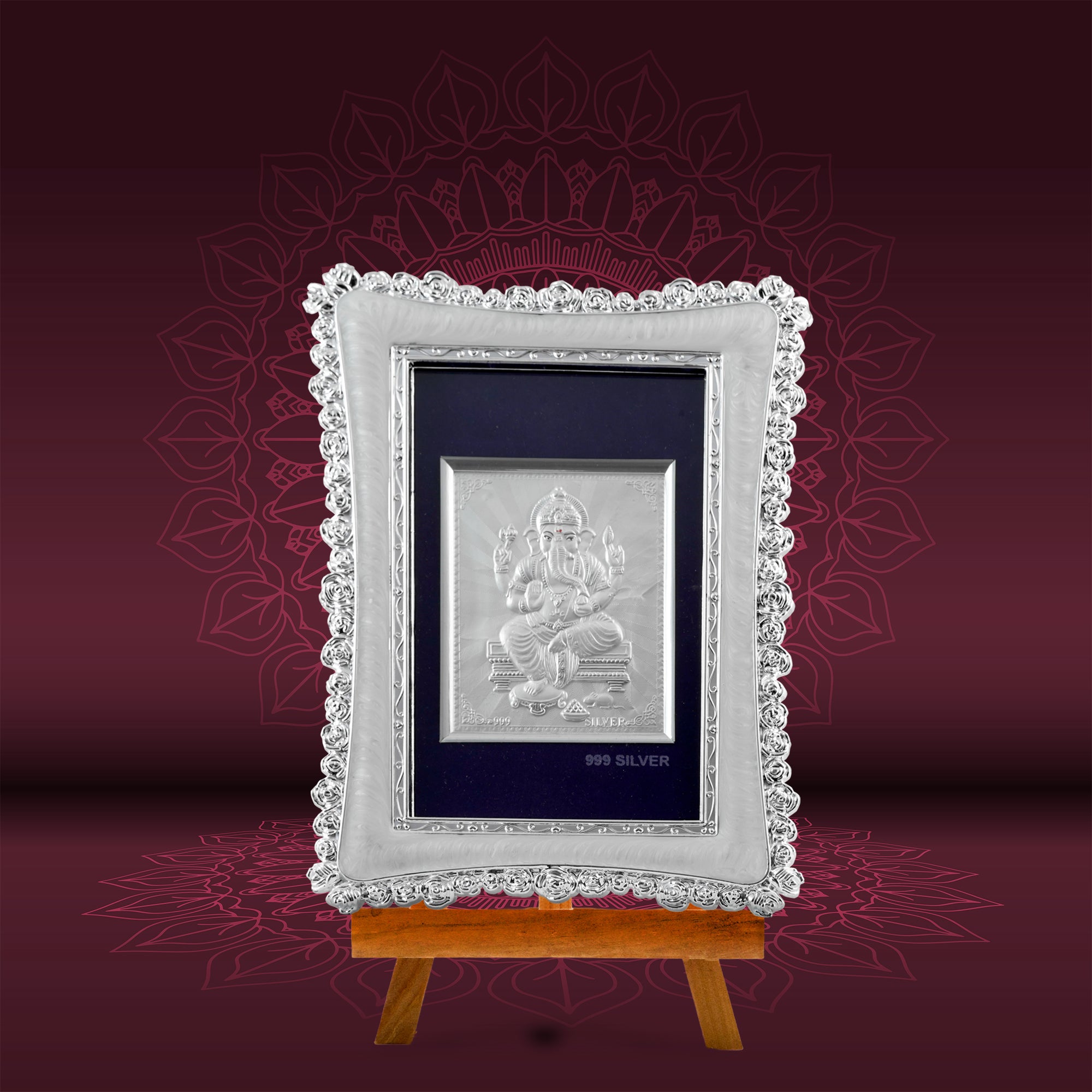 Tvish 999 Silver Ganeshji Metal Frame, L 6 x H 8 Inches