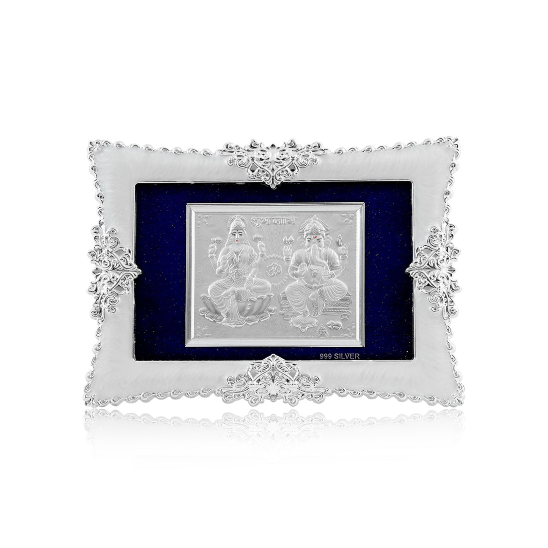 Tvish 999 Silver Ganeshji and Lakshmiji Metal Frame, L 8 x H 6 Inches
