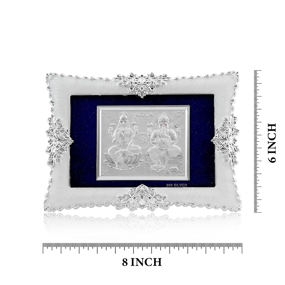 Tvish 999 Silver Ganeshji and Lakshmiji Metal Frame, L 8 x H 6 Inches