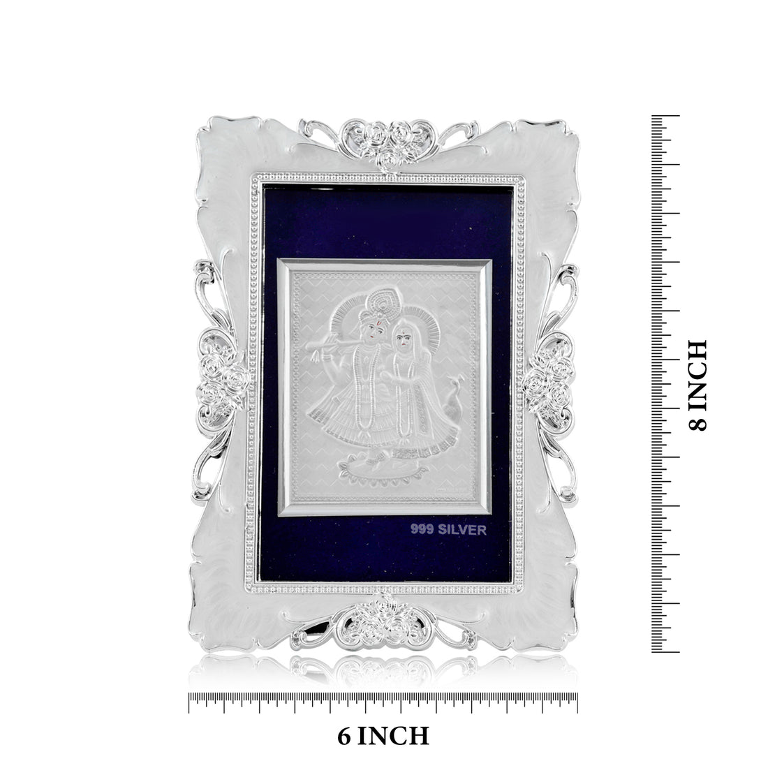 Tvish 999 Silver Radha Krishna Metal Frame, L 6 x H 8 Inches