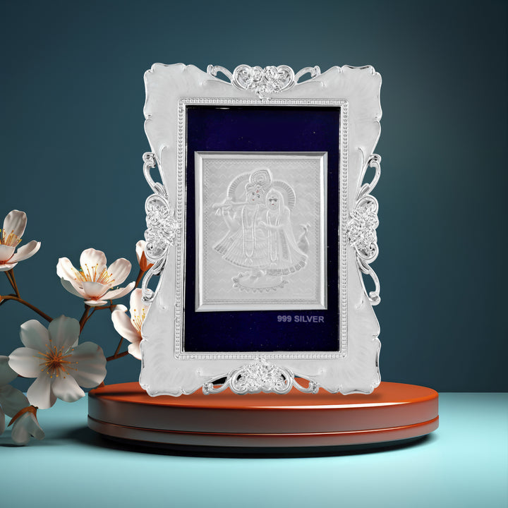 Tvish 999 Silver Radha Krishna Metal Frame, L 6 x H 8 Inches