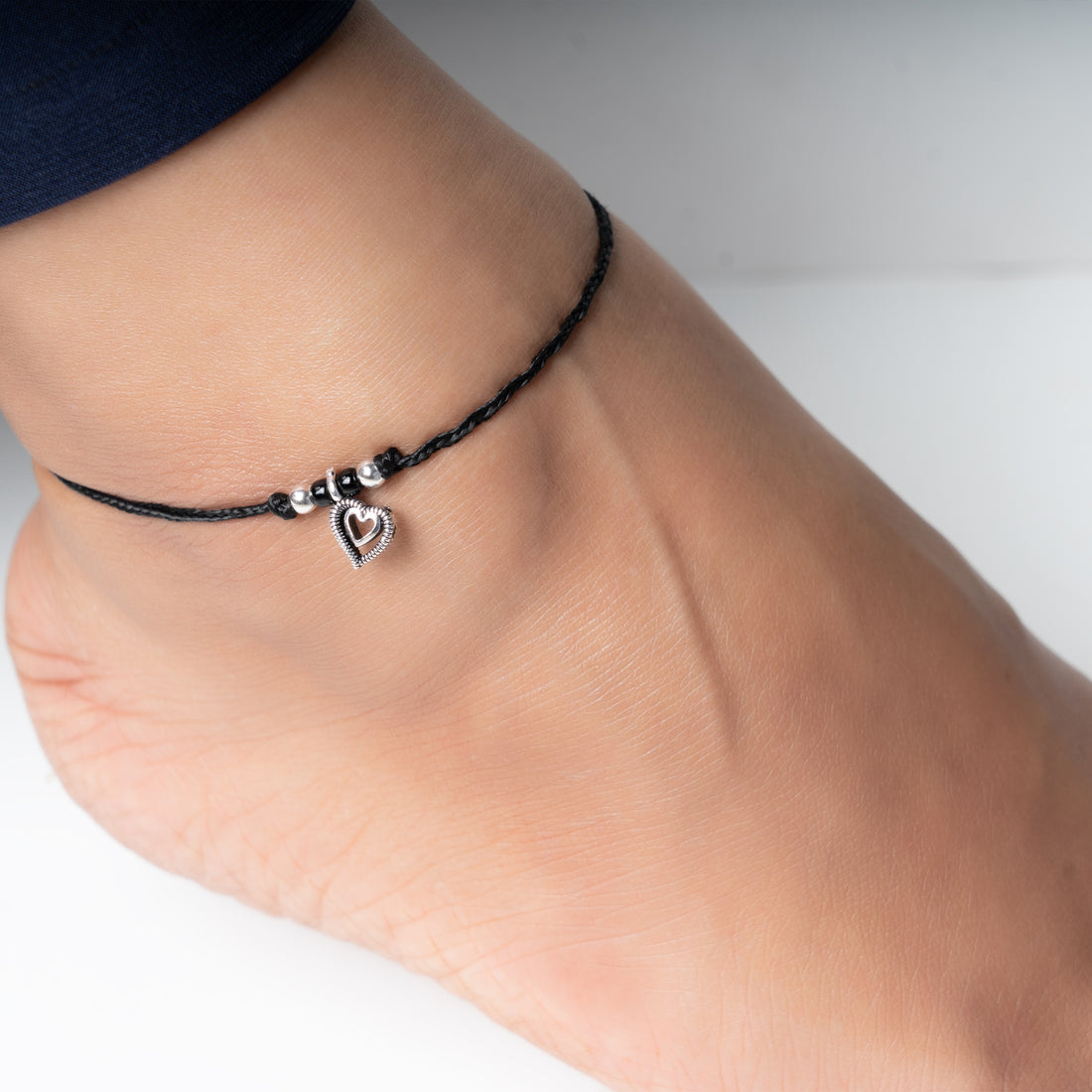 Double Heart Oxidized Anklet