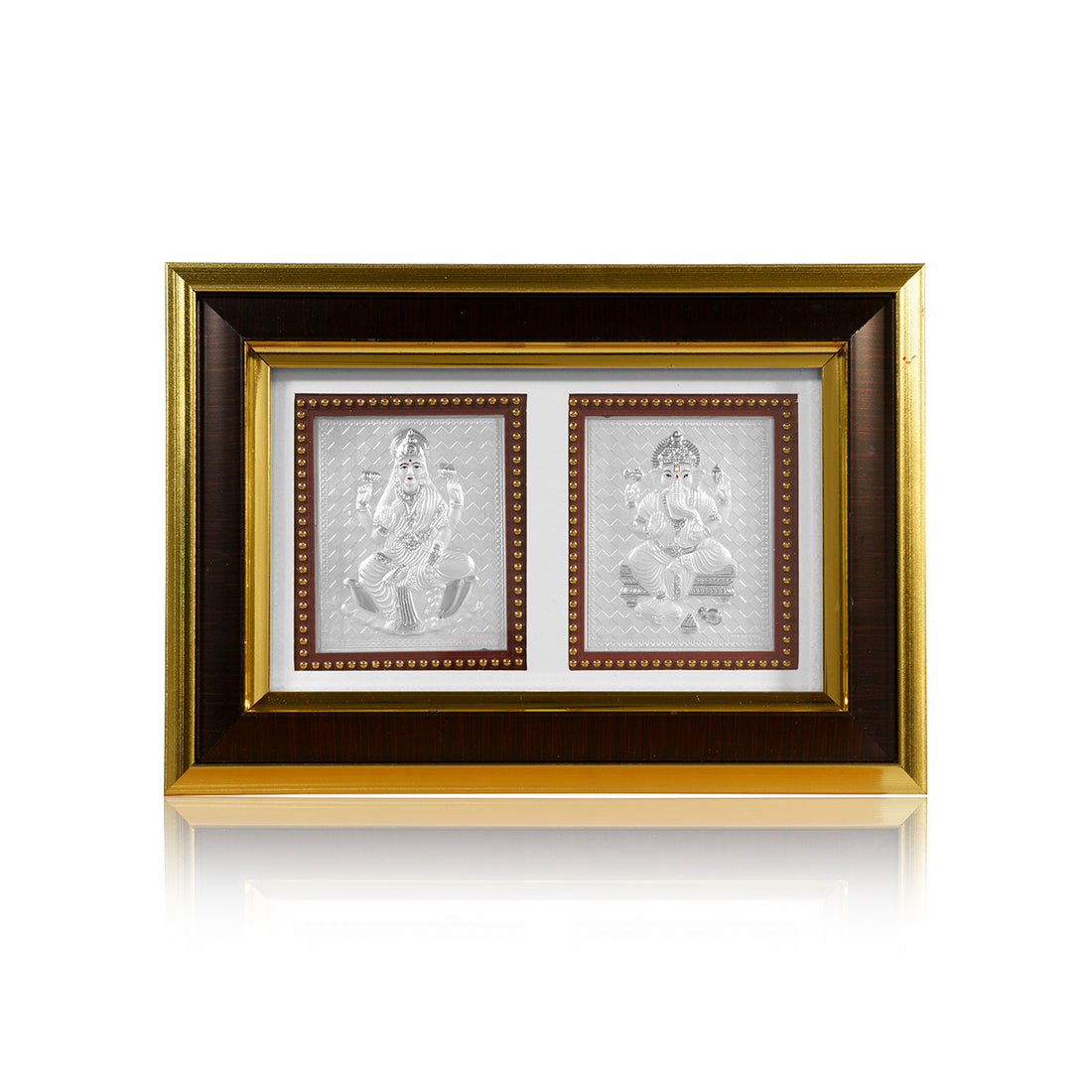 Tvish 999 Silver Ganeshji and Lakshmiji Wooden Frame, L 10.5 x H 8 Inches