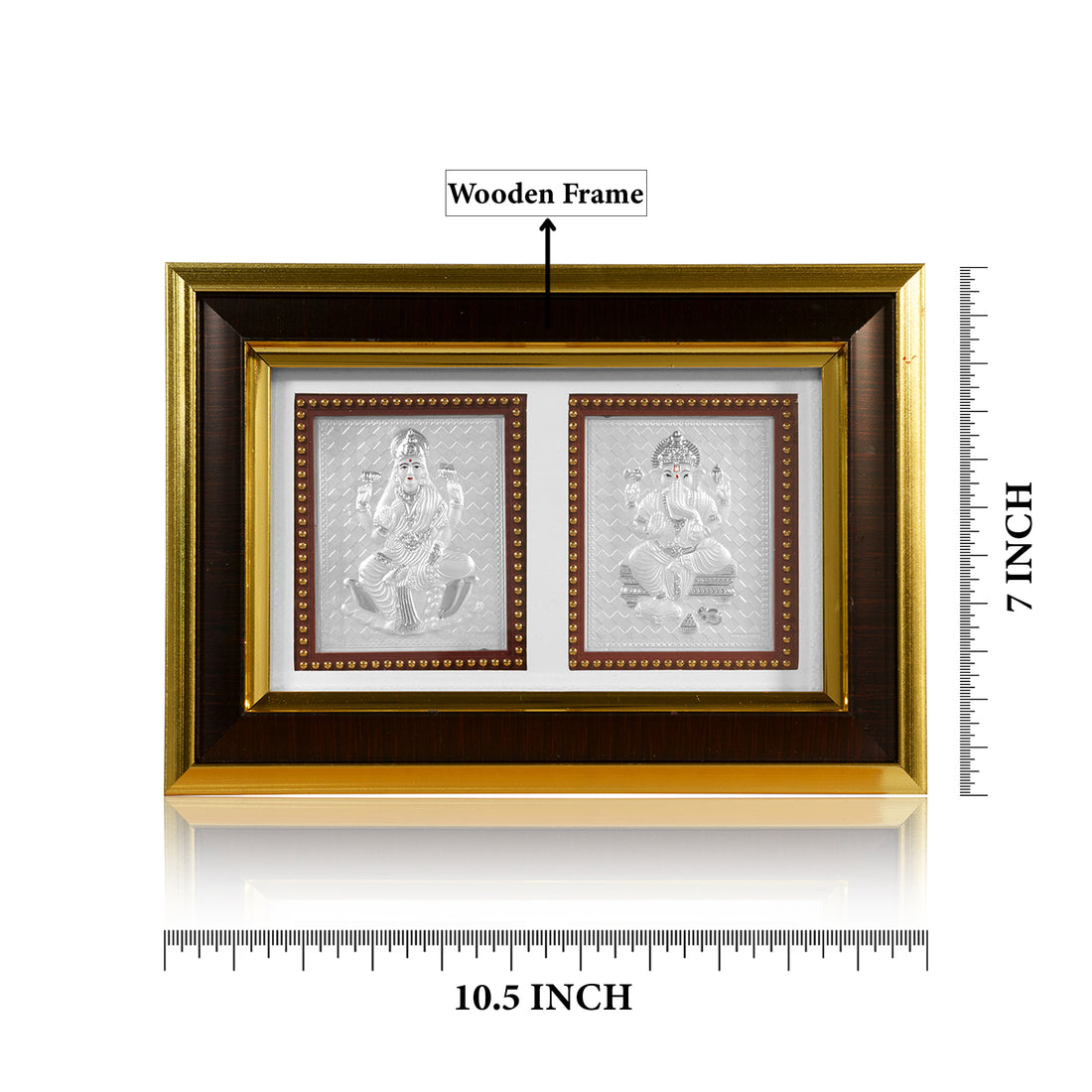 Tvish 999 Silver Ganeshji and Lakshmiji Wooden Frame, L 10.5 x H 8 Inches