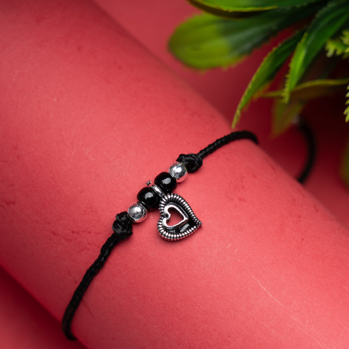 Double Heart Oxidized Anklet