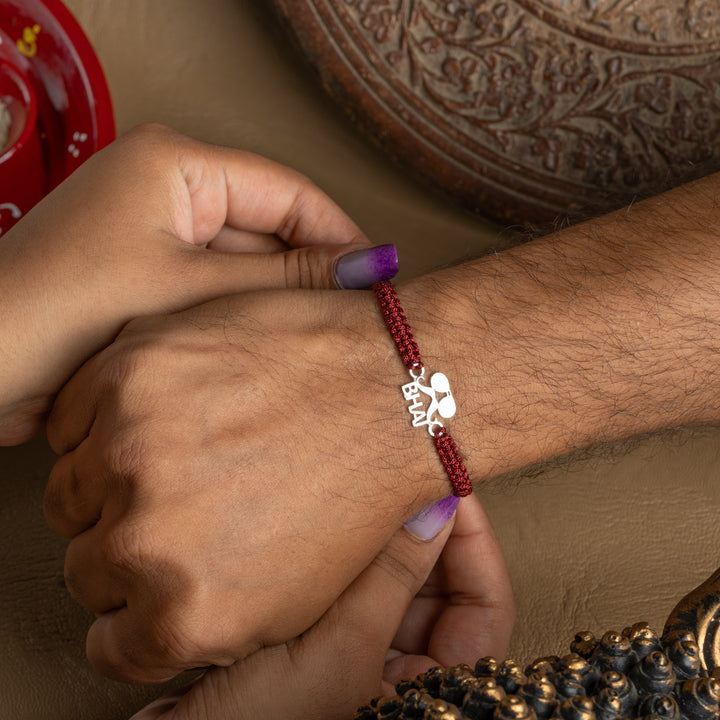 925 Silver Bhai Rakhi with Mustache & Glasses Design | Sterling Silver Raksha Bandhan Bracelet Thread for Brother | Cool & Quirky Rakhi