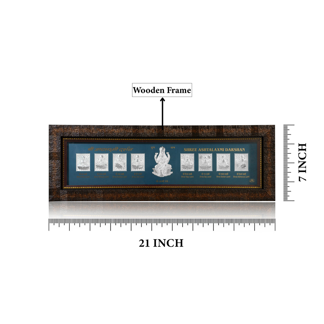 Tvish 999 Silver Ashtalakshmi Drshan Wooden Frame, L 21 x H 7 Inches