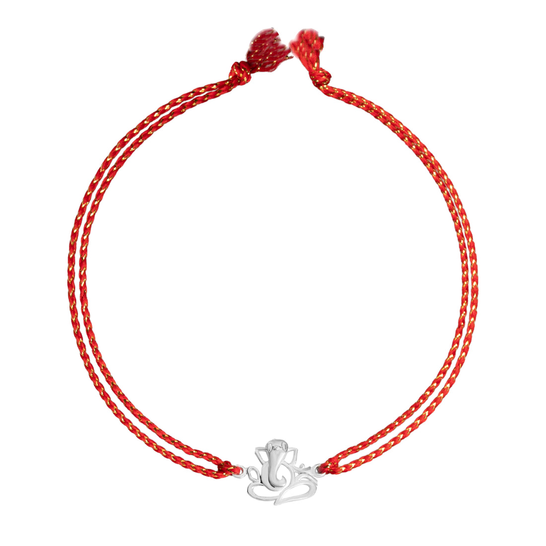 925 Sterling Silver Sitting Ganesh Rakhi for Brother | Traditional Red Thread Rakhi for Raksha Bandhan