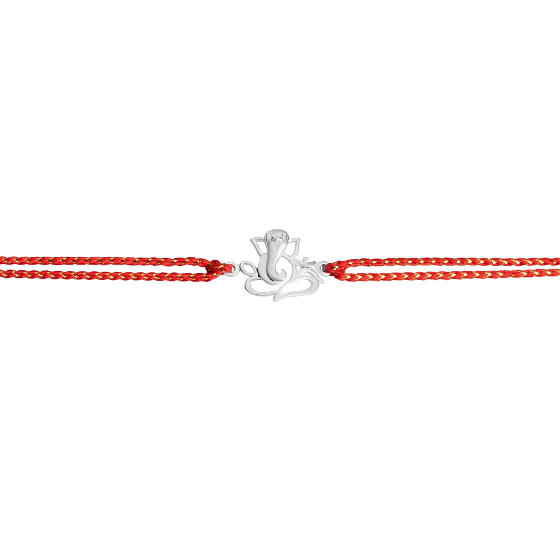 925 Sterling Silver Sitting Ganesh Rakhi for Brother | Traditional Red Thread Rakhi for Raksha Bandhan