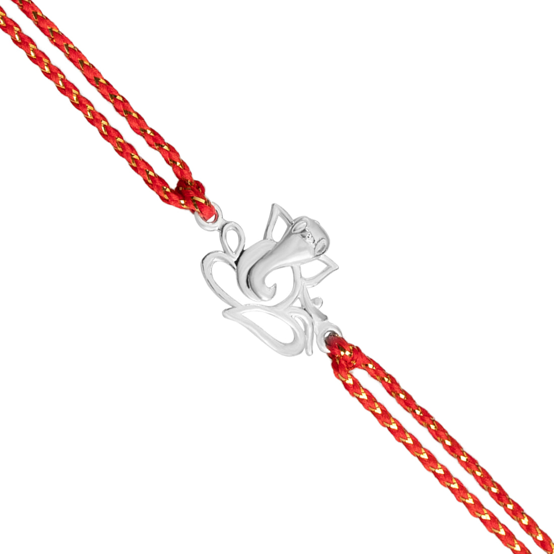 925 Sterling Silver Sitting Ganesh Rakhi for Brother | Traditional Red Thread Rakhi for Raksha Bandhan