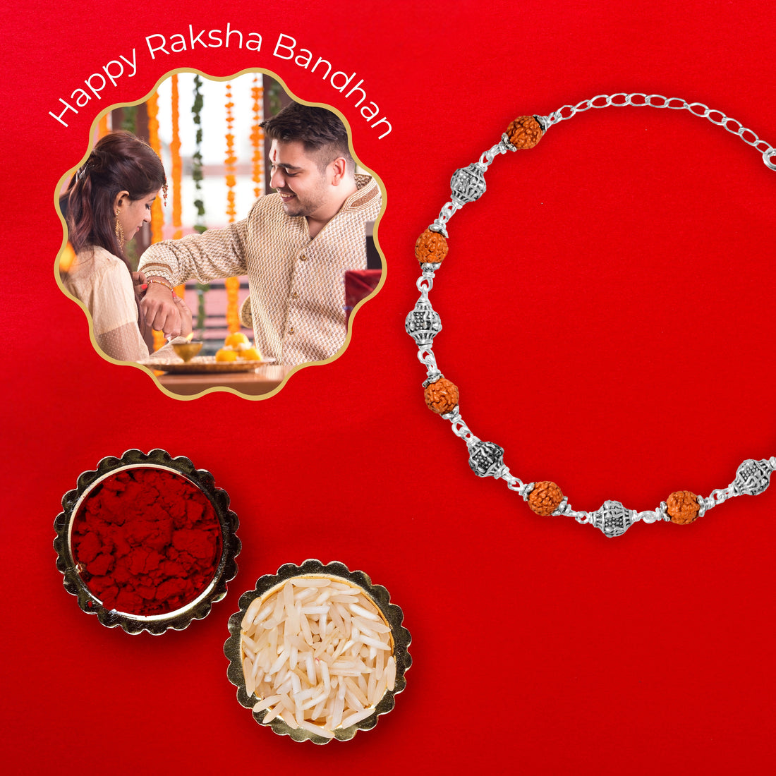 Silver Harmony Rudraksh Rakhi
