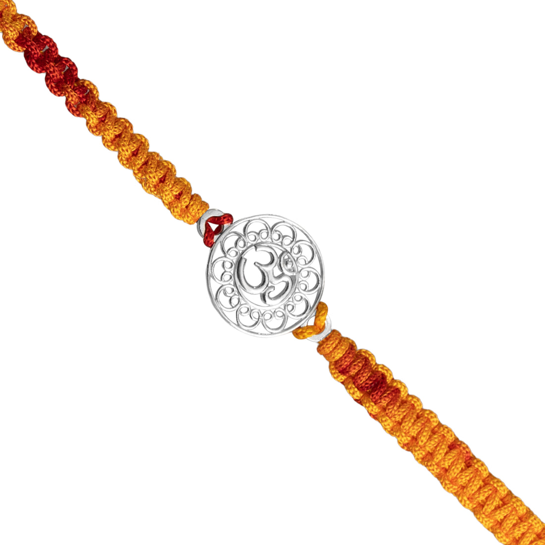 925 Sterling Silver Om Rakhi for Brother | Intricate Mandala Design with Yellow-Red Thread | Raksha Bandhan Special