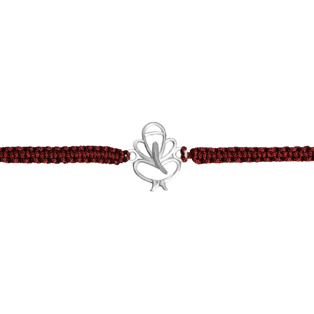 925 Sterling Silver Ganesha Rakhi for Brother | Sunray Inspired Divine Design on Maroon Thread