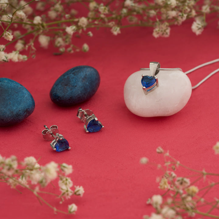 Azure Blue Diamond Hearted Set